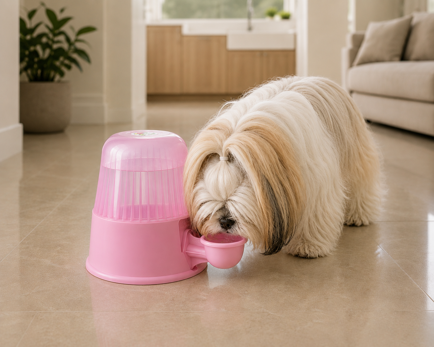 Dog drinking from Vida Mansa bowl - fur stays dry
